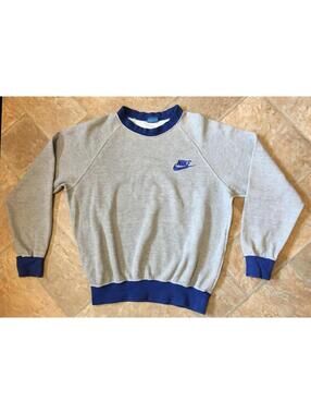 VTG 80s Nike Sweatshirt Mens Blue-Tag Two-Tone Raglan Swoosh Logo Japan sz S/M